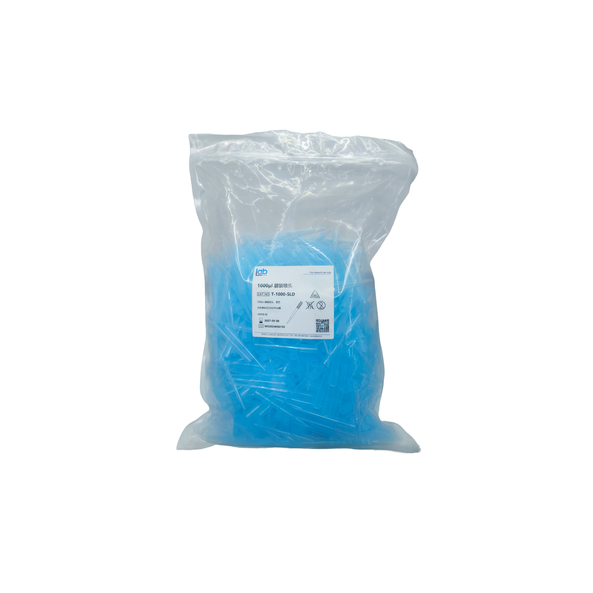 1000μL袋装吸头基本款 蓝色 优级（货号：T-1000-SLD）