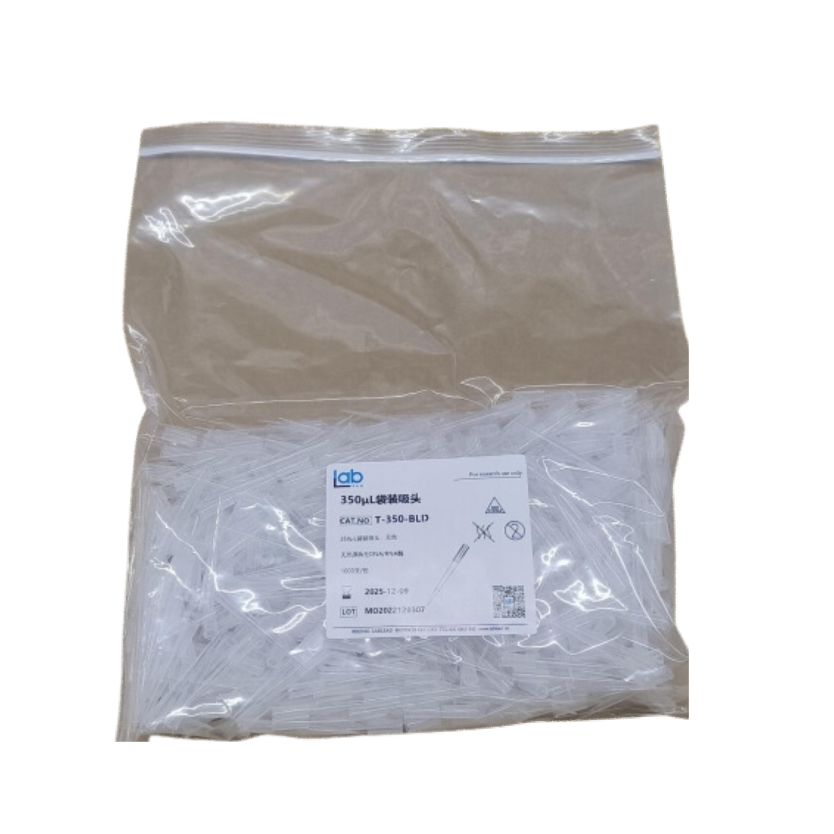 350uL吸头袋装基本款 无色（货号：T-350-BLD）
